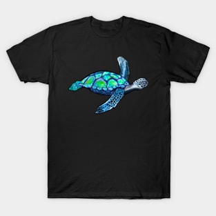 Turtle - blue turtle sparkly magical beautiful sea creature T-Shirt